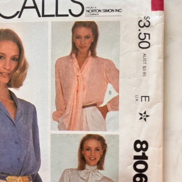 Vintage McCalls 8106 Pattern Misses 1980s Button Up Shirt Blouse Halston - Picture 3 of 9